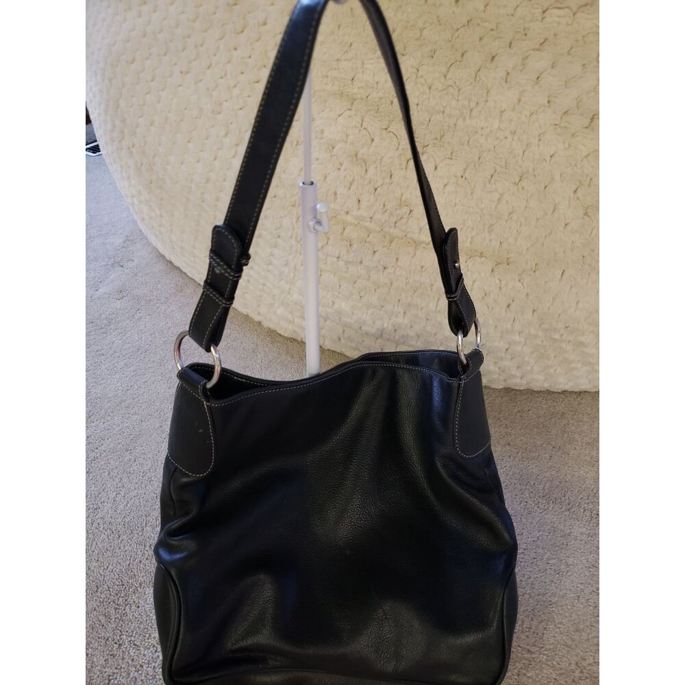 Vintage Osgoode Marley Black Leather Shoulder Bag With Silver Ring Accents